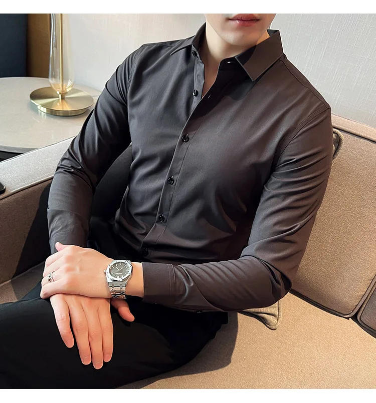 Description Picture 3 of itemAll Season Pure Color Shirt/ Brand Men's Long Sleeve Slim Fit Business Leisure Office/ Banquet Wedding Dress/Tuxedo Shirt M-4XL