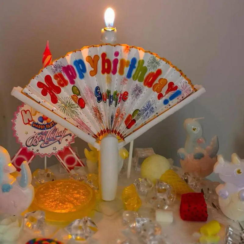 Description Picture 5 of item1PC Creative Surprise Fan Birthday Candle Birthday Birthday Decoration Decor Party Candle Candle Cake Clown Cake Happy Funn V8I7