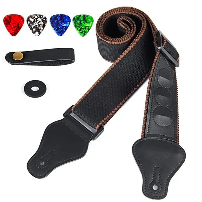 Description Picture 2 of item7pcs/set Folk Electric Guitar Straps Kit Adjustable Cotton Strap With Buckle Gasket Headband Picks Accessories