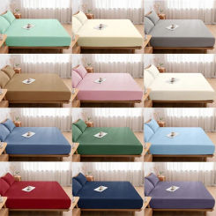 Cotton Fitted Sheet Soild Color with Elastic Band Non Slip Adjustable Mattress Cover for Double King Queen Bed 90/120/150/180M