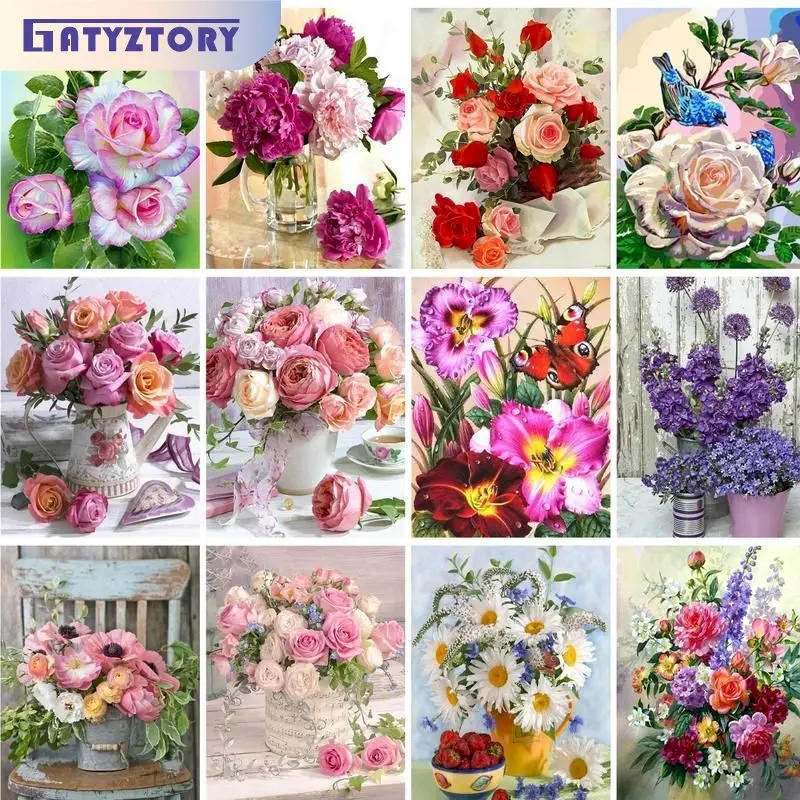 Description Picture 2 of itemGATYZTORY Frame DIY Painting By Numbers Flowers Handpainted Kits Vase Acrylic Paints Canvas Drawing Unique Gift Digital Painting