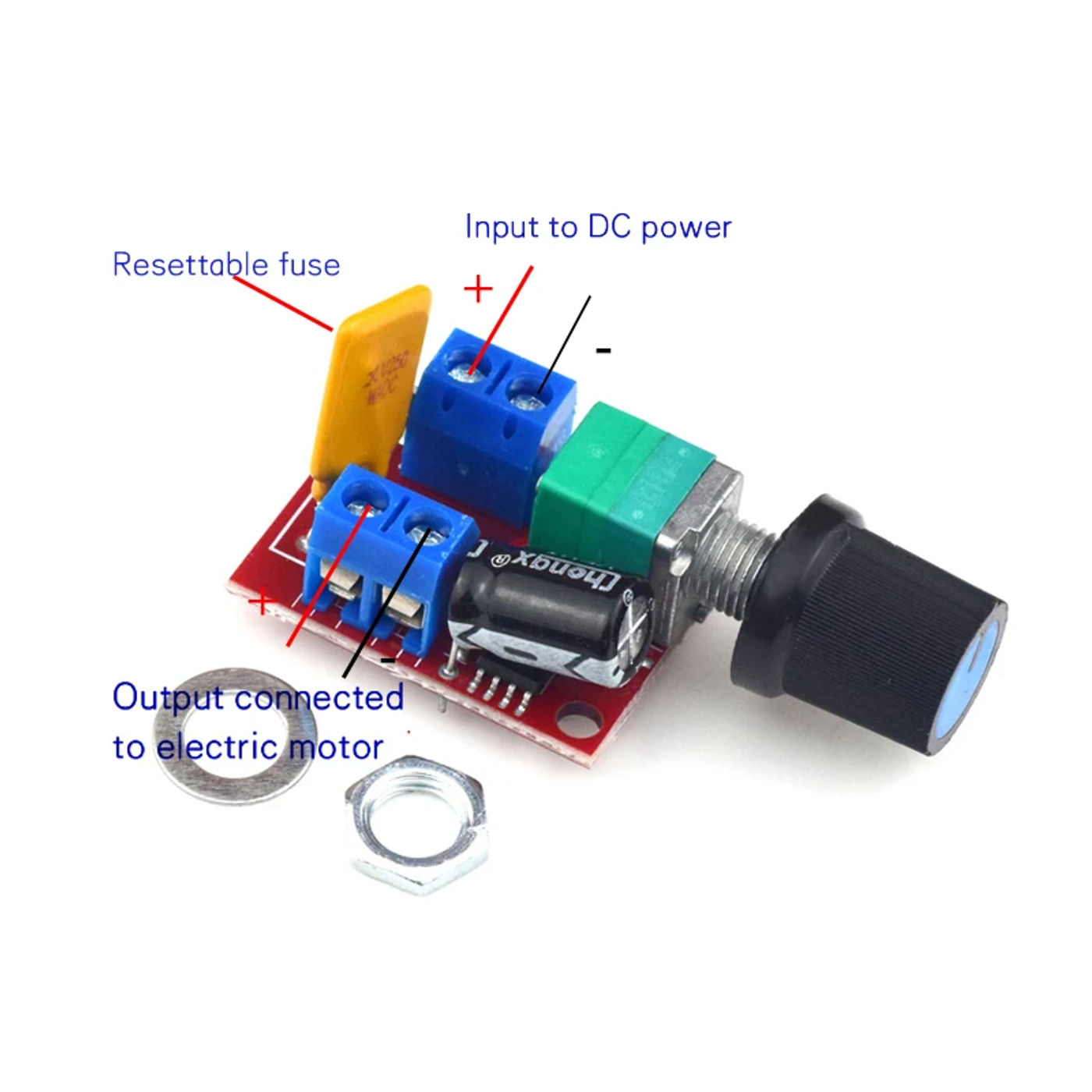 Description Picture 4 of itemMini DC-DC 4.5V-35V 5A 90W PWM DC Motor Speed Controller Module Speed Regulator Control Adjust Board Switch 12V 24V PN35