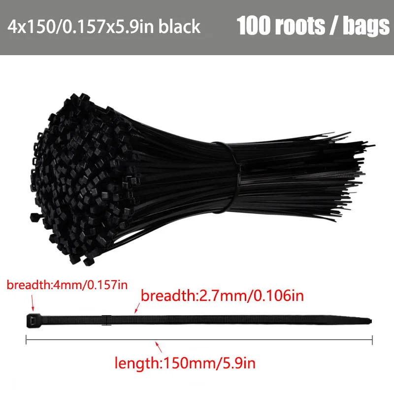 Description Picture 3 of itemSelf-locking plastic nylon tie 100 PCS black 4X150cable tie fastening ring cable tie zip wraps strap  nylon cable tie set