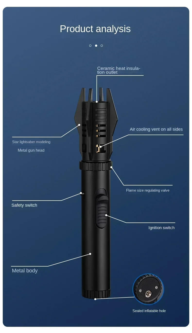 Description Picture 2 of item2024 Metal Turbo Torch Kitchen Lighters Flame Spray Gun Cigar Gift Butane Windproof Jet Gas Lighter Outdoor BBQ Welding Gadgets
