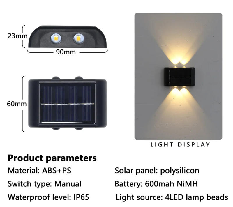 Description Picture 3 of itemLED Solar Wall Lights Outdoor Waterproof Up and Down Luminous Lighting IP65 AC86-265V LED Wall Lamp Garden Decor Garage Lamp