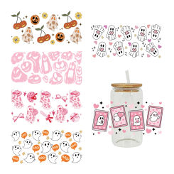 3D UV DTF Transfers Stickers 16oz Cup Wraps Halloween Ghost Printed For DIY Glass Ceramic Metal Leather Etc. D19496