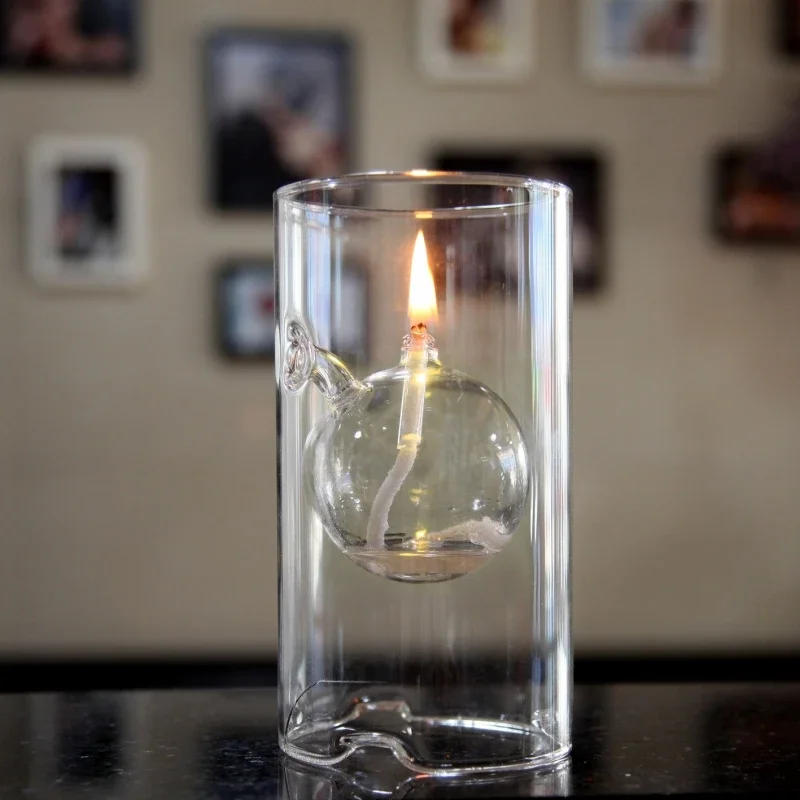Description Picture 6 of itemCylindrical Oil Lamp Transparent Glass Candlestick Interior Glass Oil Lamp Household Decoration Creative Vintage Candle Holder
