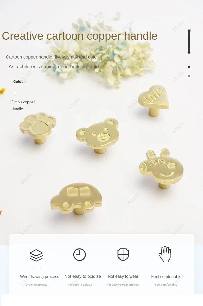 Description Picture 2 of itemSolid Brass Creative Single Hole Handle for Children's Room Cute Piggy Little Bear Claw Cabinet Door Drawer Single Hole Handle