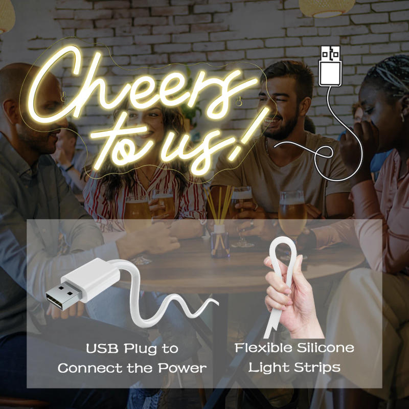 Description Picture 5 of itemCheers To Us Neon Led Sign Art Letter Lights Acrylic Dimmable Room Decoration Bar Beer Home Birthday Party Club Wall Decor Lamp