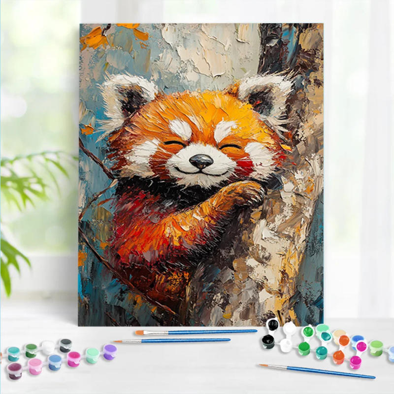 Description Picture 2 of itemRUOPOTY Painting By Numbers Branch Red Panda Oil Picture Drawing Coloring Art Supplies Hand Painted Kits For Interior Home Decor