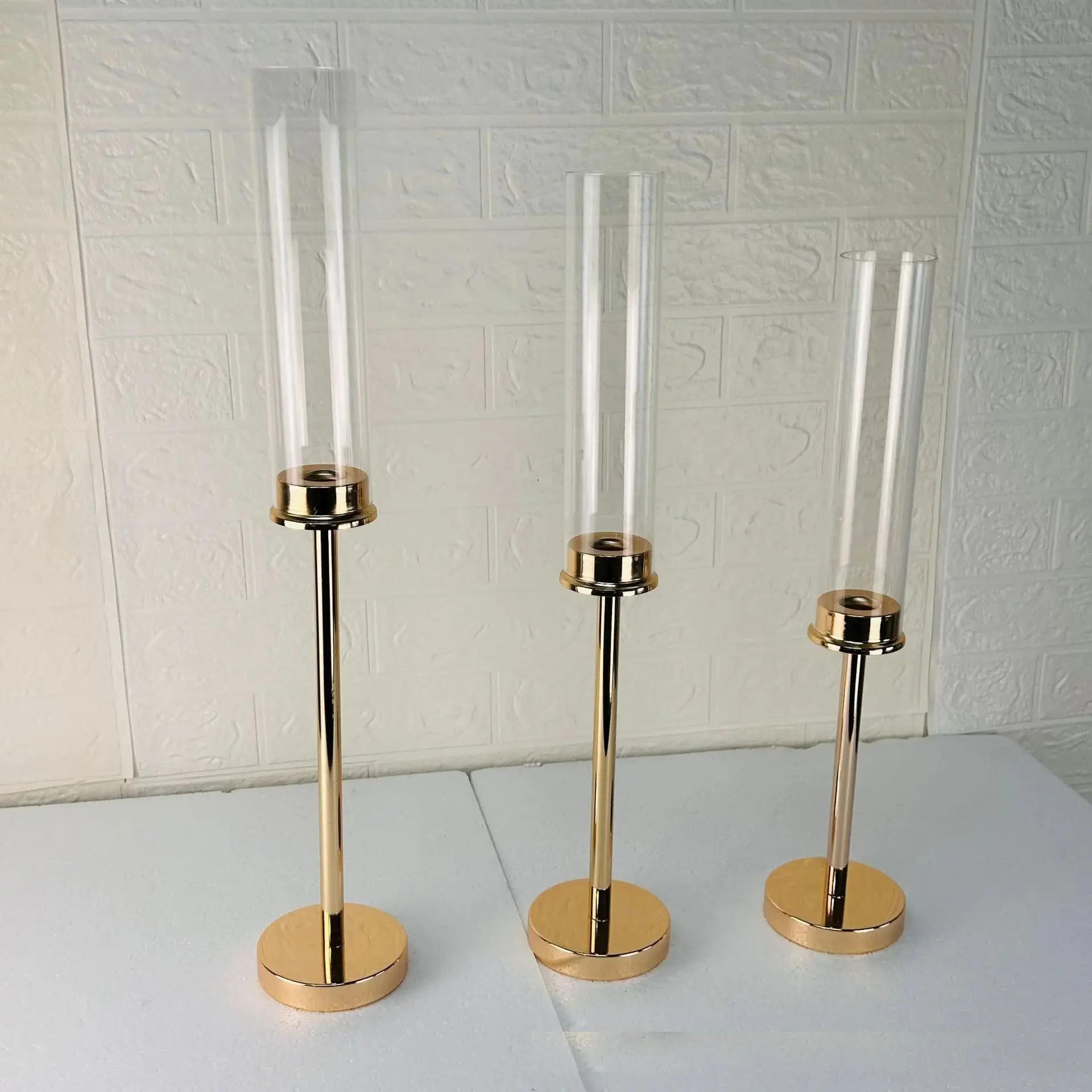 Description Picture 5 of item3Pcs,Gold Hurricane Candle Holder and Candles 3 Size Gold Acrylic Candlestick with Metal Cylinder Stand for Table Centerpiece