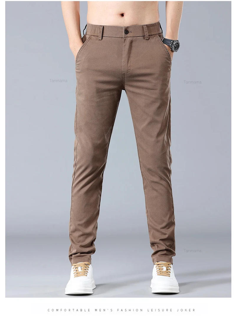 Description Picture 5 of item2024 Summer Thin Lyocell Casual Pants Men's Fashion Elastic Waist Soft Cozy Slim Straight Business Pants Black Gray Coffee
