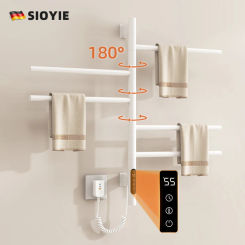 SIOYIE Towel Warmer Rotating Heated Towel Rack For Bathroom with Timer, Concealed Installation Wall-Mounted Electric Towel Rail