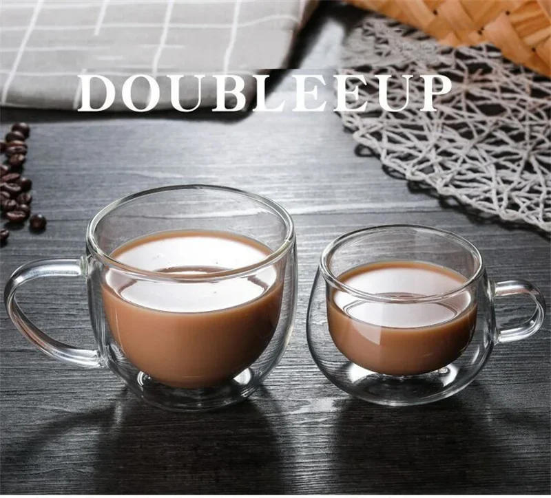 Description Picture 3 of itemDouble-glazed Glass Teacup High Borosilicate Heat Resistant Glass Simple Coffee Cup with Handle Breakfast Milk Clear Water Cup