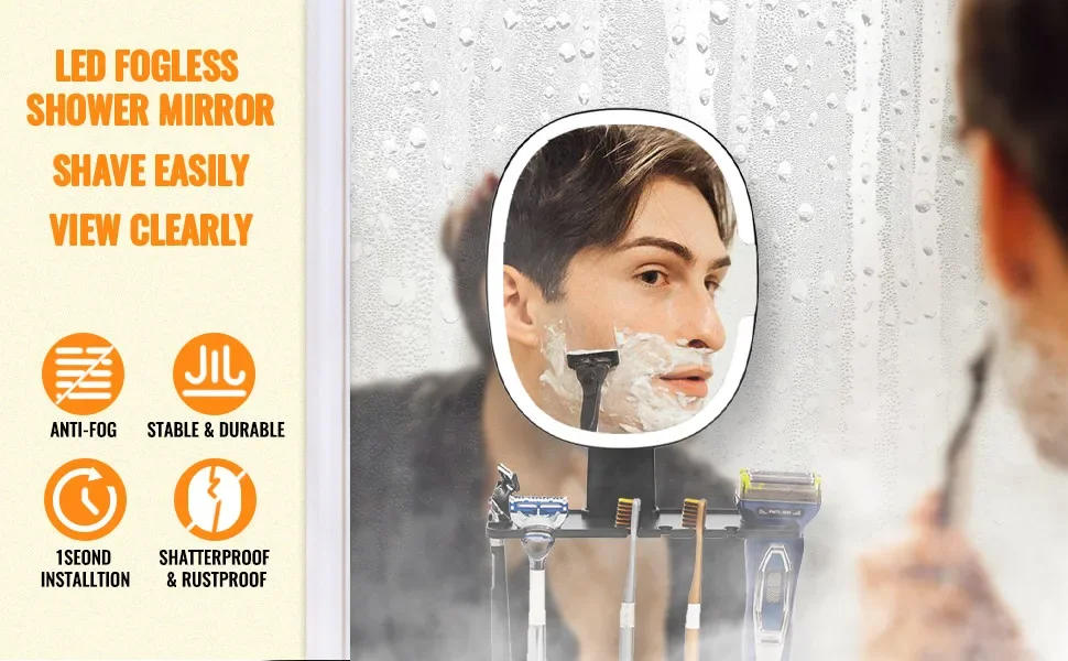 Description Picture 4 of itemWall mounted Bathroom Mirror LED Shaving Mirror with Razor Holder Illuminated Fogless Shower Bath Accessories 3Colors Adjustable