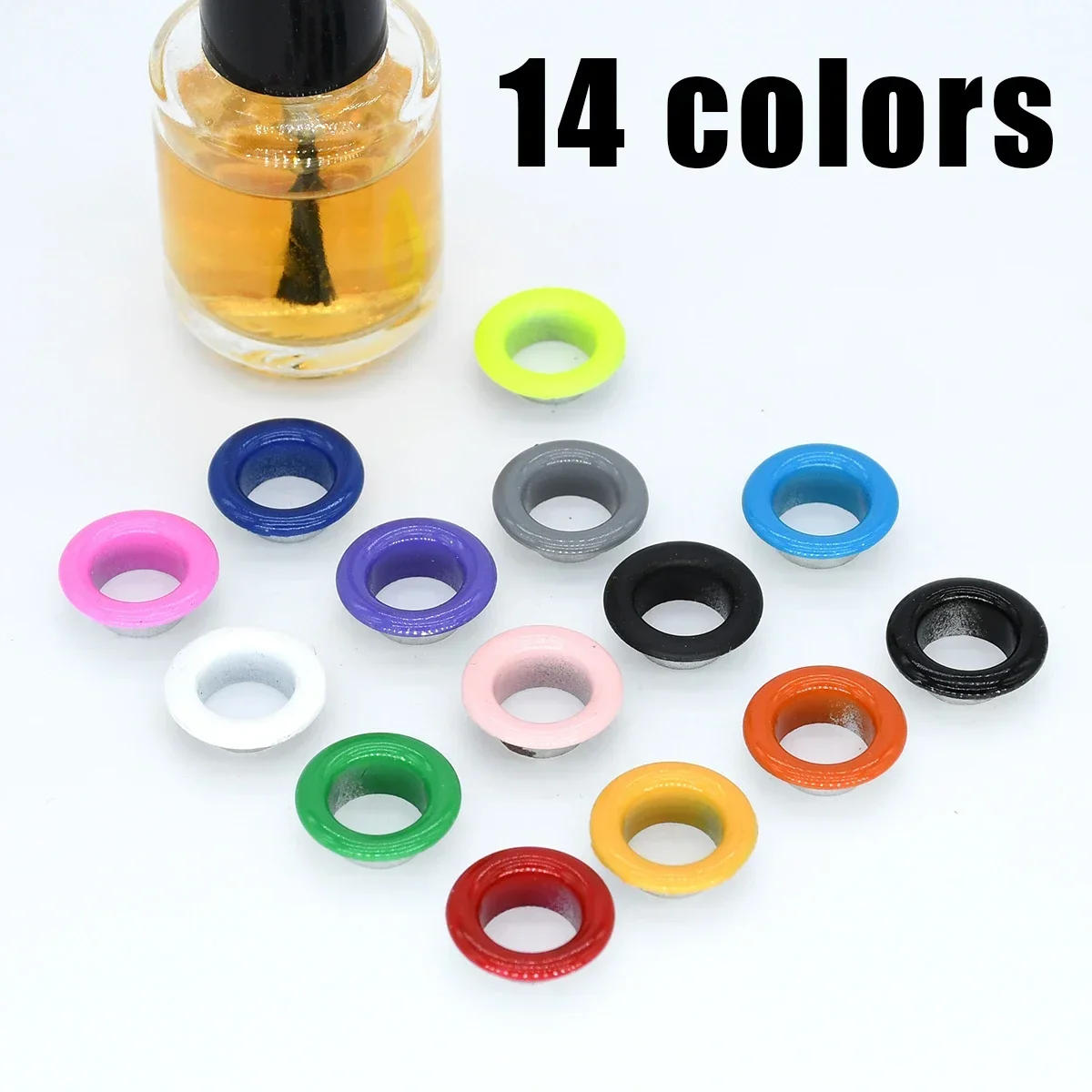 Description Picture 4 of item100sets Metal Eyelets Grommets Colored Hole Eye Rings Mix Color for Leathercraft Shoes Belt Cap Bag Tags Garment Scrapbooking