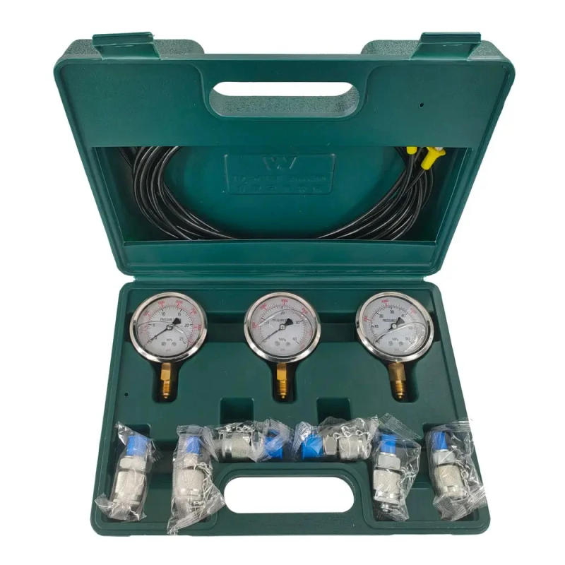 Description Picture 2 of itemHydraulic Pressure Gauge Kit Excavator Hydraulic Kit Pressure Meauring Device 6 Test Couplings 3 Pressure Gauges 3 Test Hose