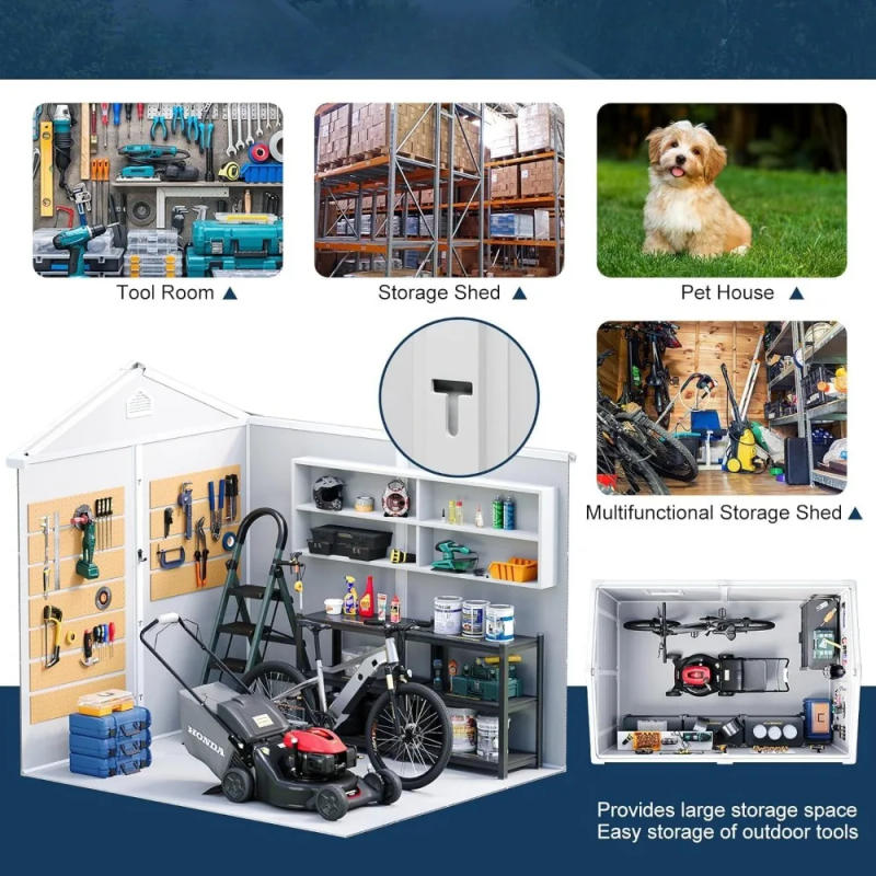 Description Picture 5 of item8x6 Feet Resin Storage Shed, Waterproof Outdoor Shed with Floor & Lockable Door & Window & Vents, Plastic Tool Shed for Backyard