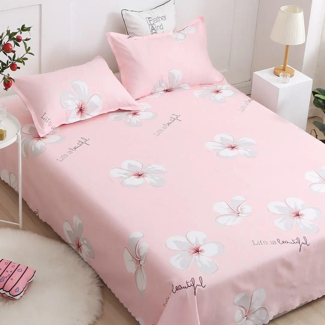 Description Picture 6 of itemFlat Sheets Printed Washed Household Comfortable Students Queen King Size Bed Cover Breathable Single Double Bedspread Trendy