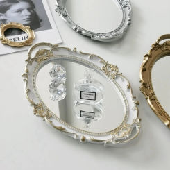 Retro Tray Plastic Mirror Decoration Wedding Party Dessert Cupcake Stand Tray Europe Jewelry Storage Tray Photography Props