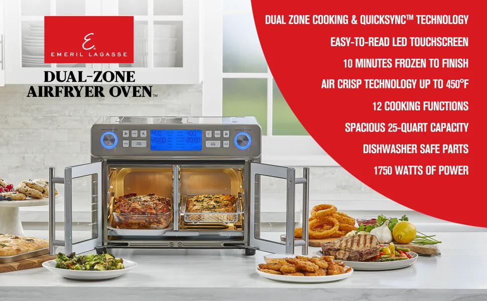 Description Picture 3 of item360 Air Fryer Oven Combo with French Door, 25 QT Extra Large, Cook Two Foods in Different Ways, Up to 6