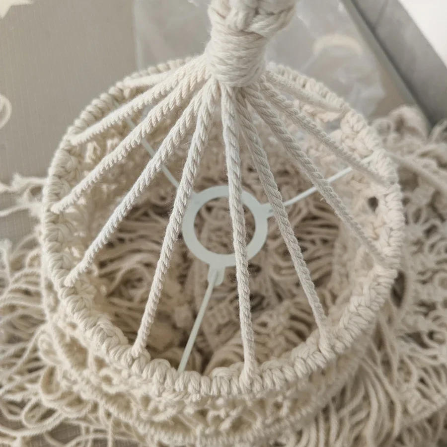 Description Picture 2 of itemBoho Hanging lampshade Fixture Cover Woven Macrame Lamp Shade Plug in Pendant Light Fixtures For kitchen living room decor