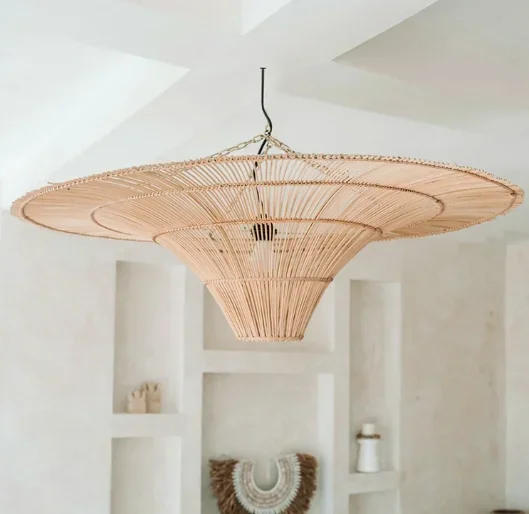 Description Picture 2 of itemWabi Sabi Janpanese Rattan Pendant Light Wicker Chandelier For Living Room Restaurant Shop Decor Handmade Straw Hat Chandelier