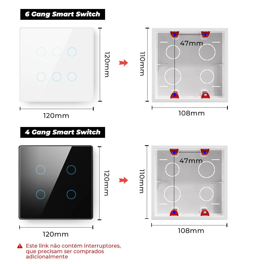 Description Picture 2 of itemBrazil Standard 4X4 Wall Mounting Dark Box Internal 120x120mm Cassette Wiring For Light Switch Socket Electrical Accessories