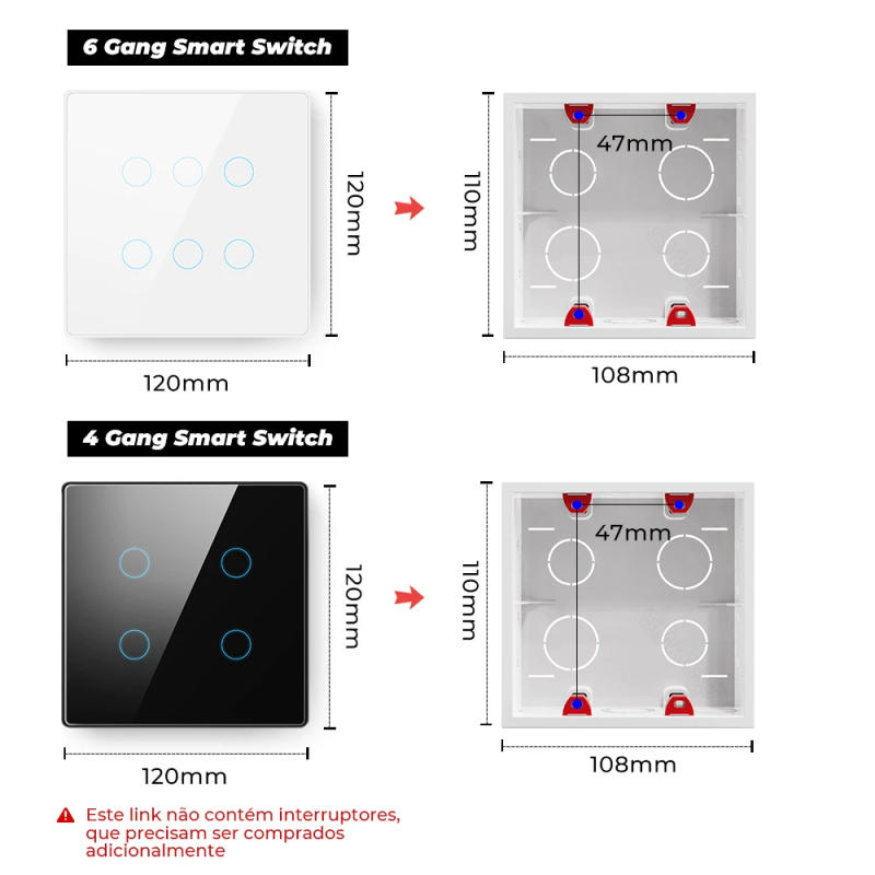 Description Picture 2 of itemBrazil Standard 4X4 Wall Mounting Dark Box Internal 120x120mm Cassette Wiring For Light Switch Socket Electrical Accessories