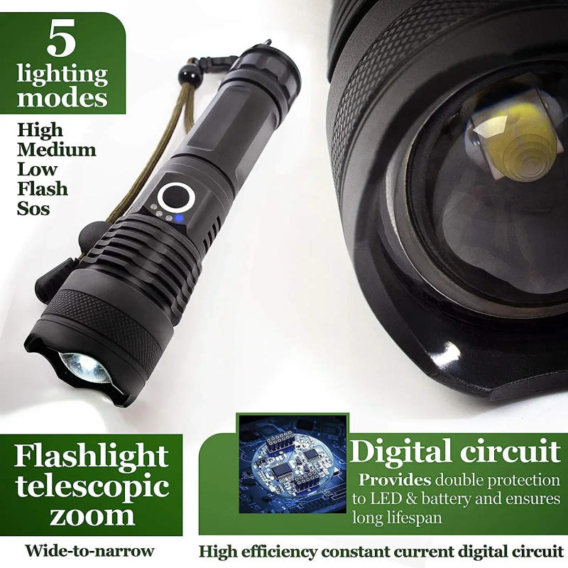 Description Picture 5 of itemHigh Power LED Flashlight Camping Torch With 4 Core P50 Lamp Bead Zoomable 5 Lighting Modes Use of High Strength Aluminum Alloy
