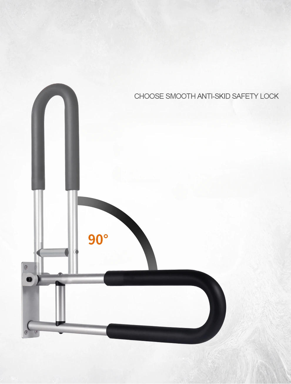 Description Picture 3 of itemFlip-up handrail bar for bathroom, U-shaped aluminium toilet safety rail for elderly, non-slip toilet handrail bar
