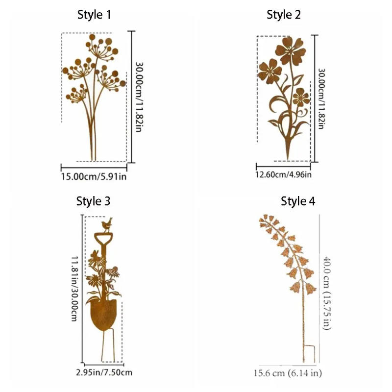 Description Picture 2 of itemCrafts Metal Decorative Rusty Stake Plant Shaped Antique Design Garden Pile Art Ground Stake Potted Plants