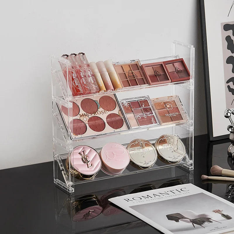 Description Picture 2 of item3-layer Acrylic Cosmetics Display Rack Multi-purpose Eyeshadow Tray Blush Storage Shelf Creative Desktop Toys Sundries Organizer