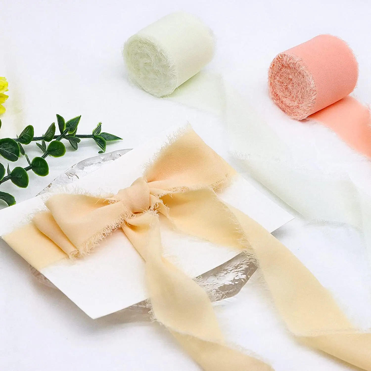Description Picture 4 of item4CM*5M Handmade Frayed Edged Satin Chiffon Silk Ribbon For Wedding Invitation Wrapping Bouquets Birthday Party Decor Gifts 1