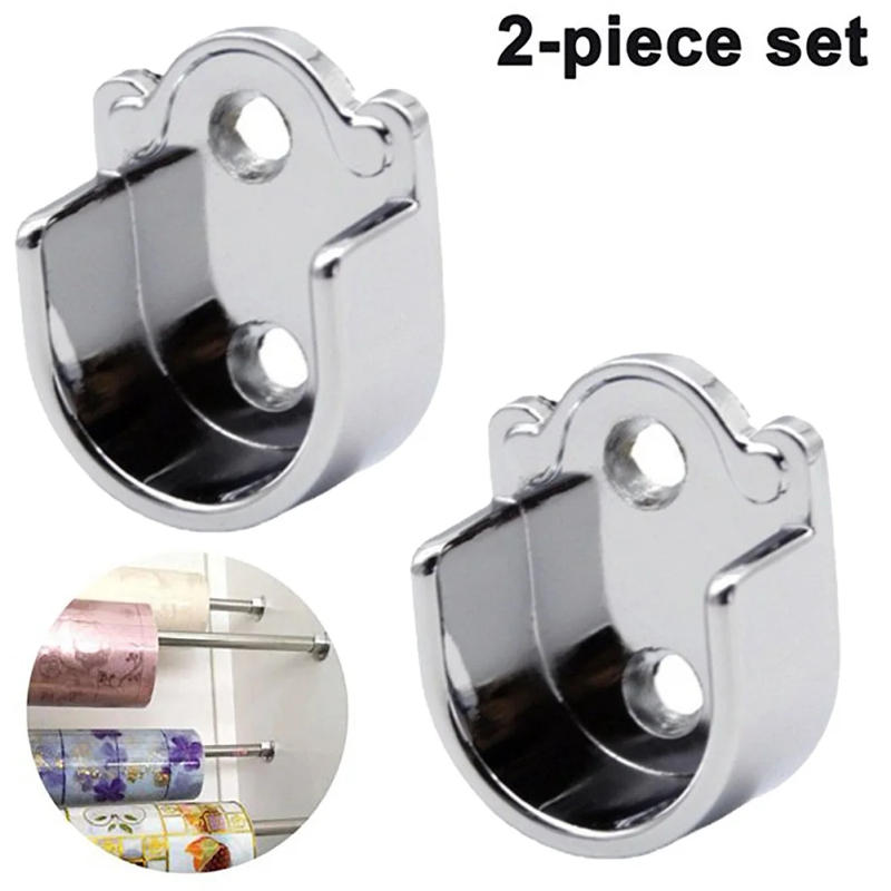 Description Picture 2 of item2PCS Wardrobe Rod Bracket Flange Seat U-Shaped Socket Bracket Open Type Shower Curtain Rod Support Zinc Alloy End Bracket