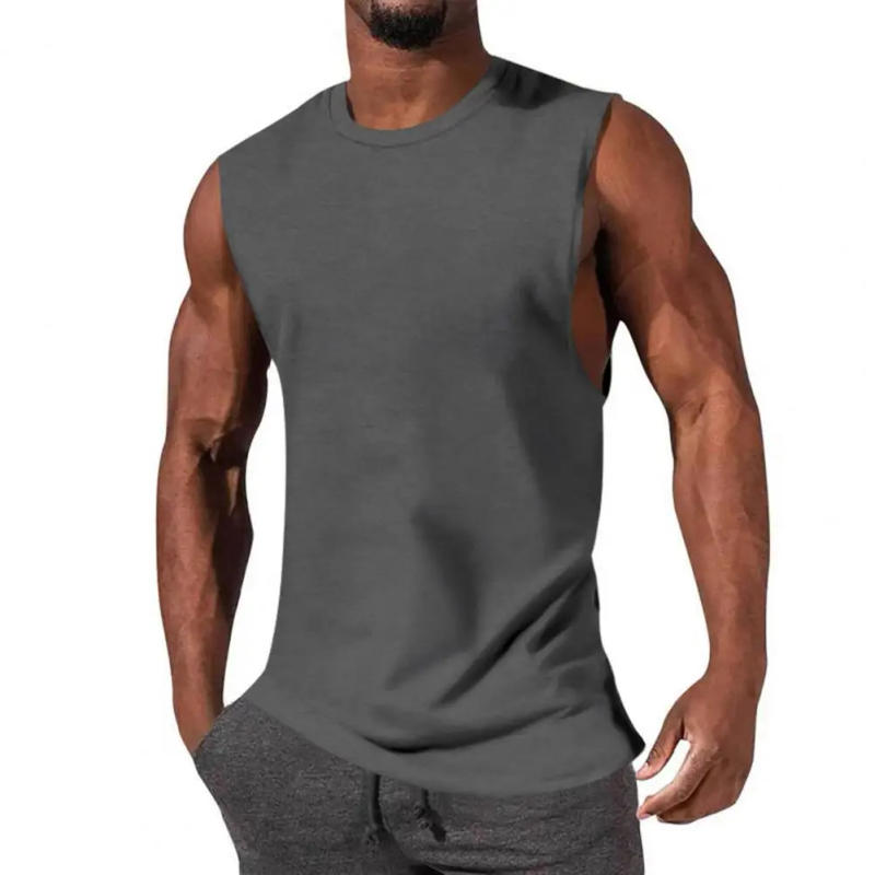 Description Picture 4 of itemSimple Men Sleeveless Vest Men Solid Color Vest Men's Solid Color O-neck Sport Vest for Bodybuilding Fitness for Streetwear