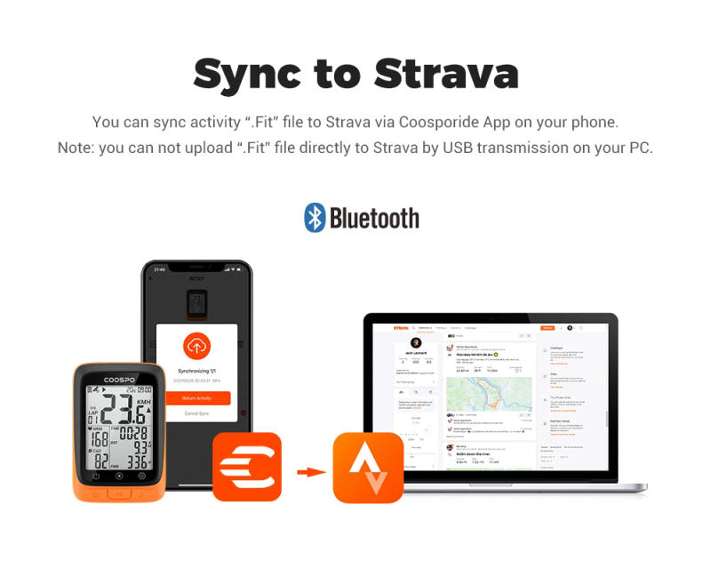 Description Picture 6 of itemCoospo BC107 Bike Computer GPS Wireless Bicycle Odometer Speedometer 2.4inch Bluetooth5.0 ANT+ Waterproof GPS+BDS Cycle Computer