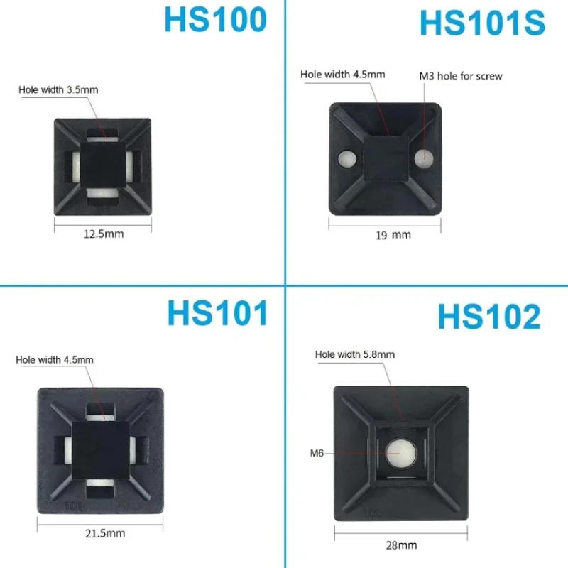 Description Picture 2 of itemHS Self Adhesive Cable Tie Bases Mount Strong Glue Wire Wall Holder Car Fixing Seat Clips Suction Position Sucker