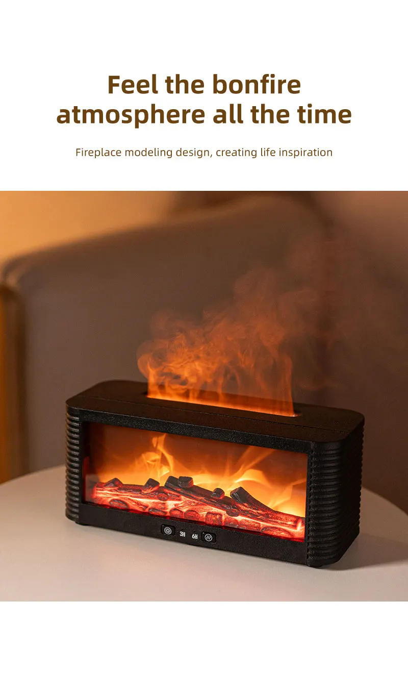 Description Picture 4 of itemAir Humidifier Flame Fireplace Aroma Essential Oil Diffuser 250ml Desktop Air Diffuser Essential Oil with Timed Colorful Light