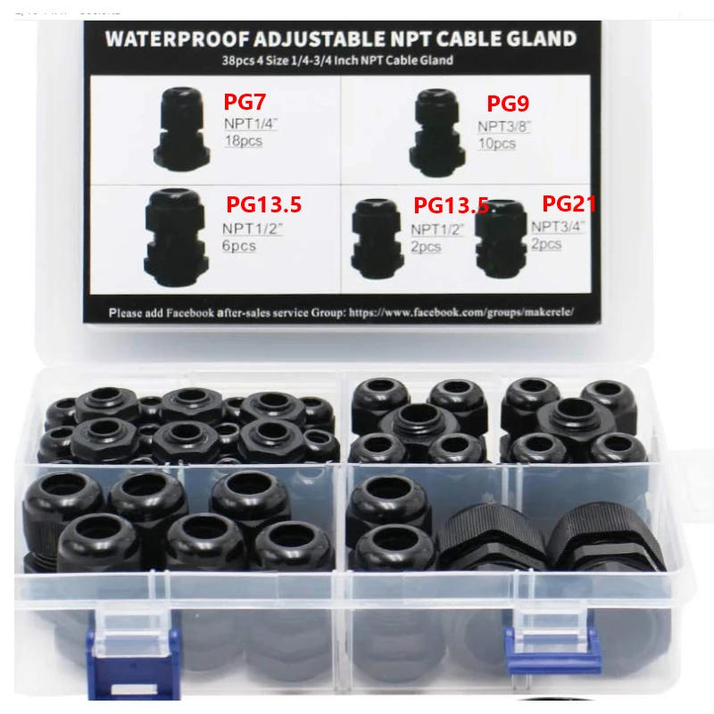 Description Picture 2 of item38PCs Waterproof Cable Gland Black Plastic Seal Joint Nylon IP68 PG7 PG9 PG13.5 PG21 Cable Fixing Nylon Wire Connector
