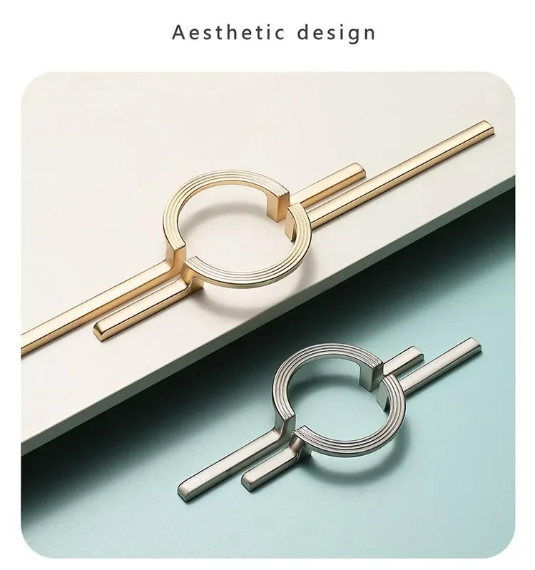 Description Picture 3 of itemGray/Gold Drawer Kitchen Cabinet Handle Door Pull Knob Modern Dresser Pull Handles Zinc Alloy  Furniture Hardware w/Screw