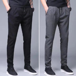 Casual Men Trousers Cool Men Leggings Drawstring Mid-rise Straight Trousers All Match