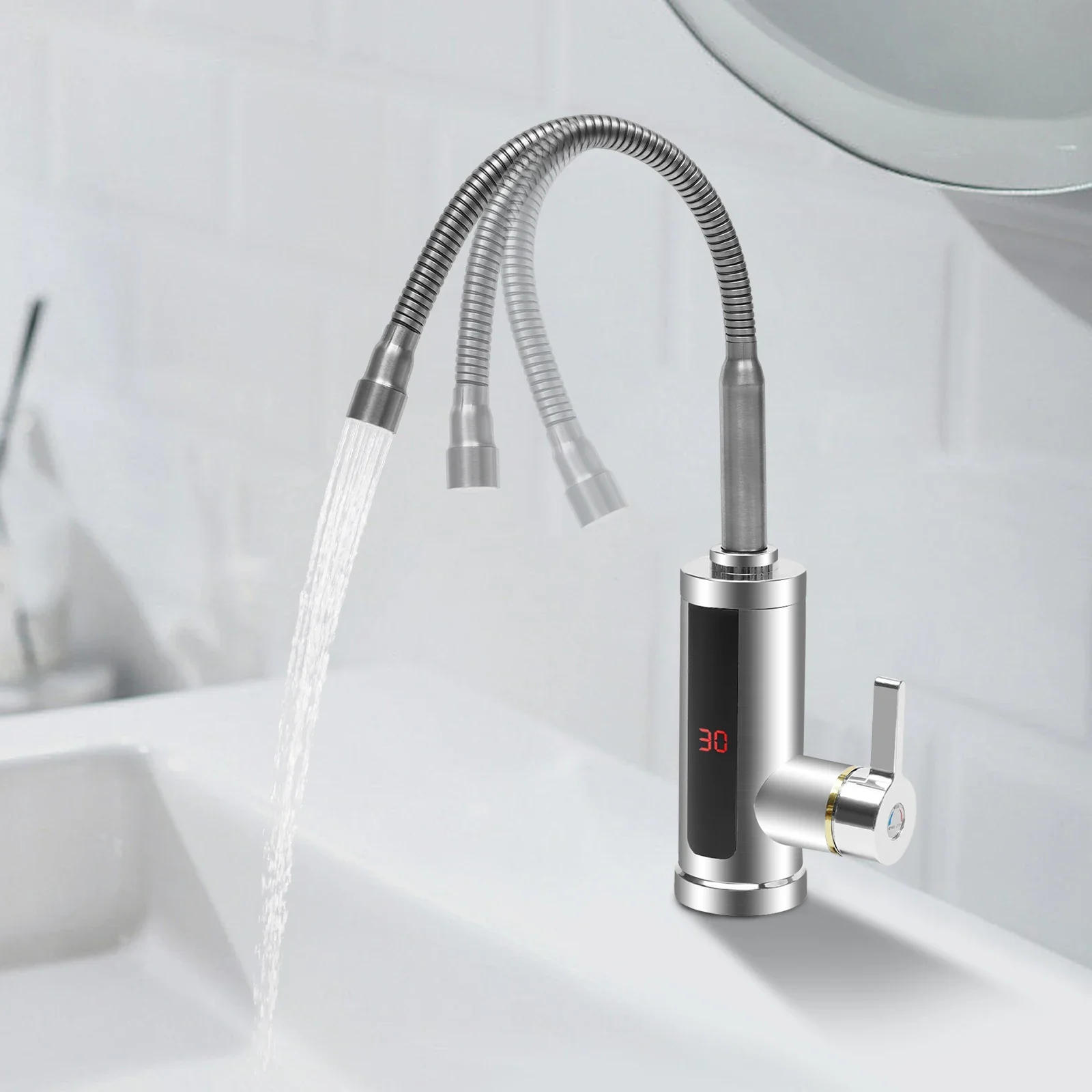 Description Picture 4 of item3000W 220V Electric Kitchen Flow Water Heater Tap Instant Hot Water Faucet Heater Cold Heating Tankless Water Heater with LED