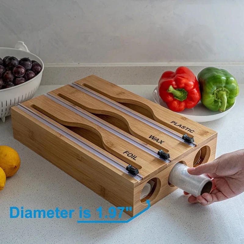 Description Picture 5 of item3 in 1 Wrap Organizer With Cutter For ALuminum Foil Wax Paper And Cling Wrap Plastic Wrap Organizer Wrap Dispenser With Cutter