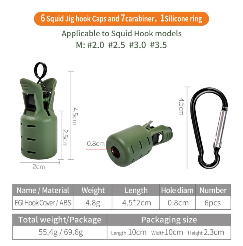 Description Picture 6 of itemNew 6pcs Squid Jig Bait Protector Kit Octopus Egi squid Hooks Cover Cuttlefish Umbrella Lure Cap with Carabiner Fishing Tackle
