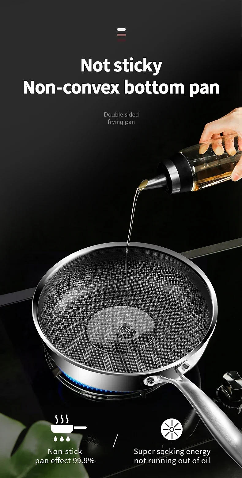Description Picture 3 of item20/26CM Frying Pan Food Grade 304 Stainless Steel Non Stick Pan Honeycomb Pot Bottom Induction Cooker Gas Stove General Wok