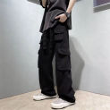 High street retro casual large pocket overalls men's and women's new summer high waist loose straight tube draped wide leg pants