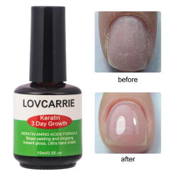 LOVCARRIE Keratin 3 Day Nail Growth Strengthener for Damaged Nail Repair High Shine Fast Dry Nail Polish Top Coat Hardener Care