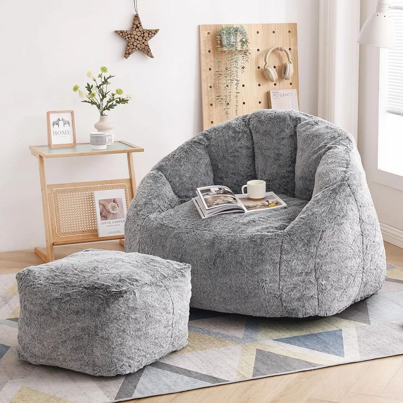 Description Picture 2 of itemLazy Sofa for Bedroom Living Room and Offices (Dark Grey) Giant Bean Bag Chair With Footstool Furniture Sofas Single Chairs Home
