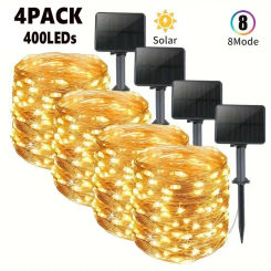 Pack of 4 Solar Fairy Lights Outdoor 400LED Fairy Lights Outdoor 8 Modes Copper Wire IP65 Warterproof for GardenPatio Yard Party